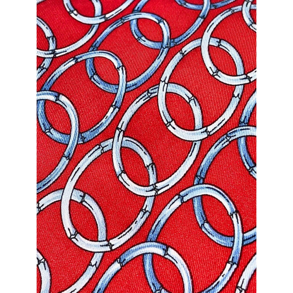 Gucci Silk Tie Red Equestrian Horsebit Geometric Made in Italy Luxury Classic