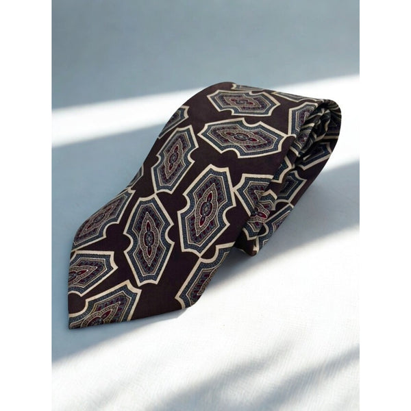 Christian Dior Monsieur Silk Tie Brown Blue Geometric Abstract VTG Italy USA