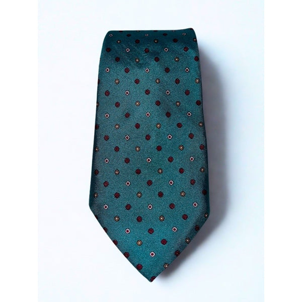 Christian Dior Geometric Dot Silk Tie Teal Burgundy Made in USA Paris New York