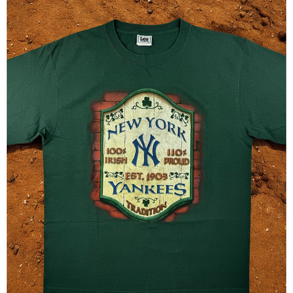 New York Yankees 100% Irish 110% Proud Green Lee Sport T-Shirt 2XL Y2K