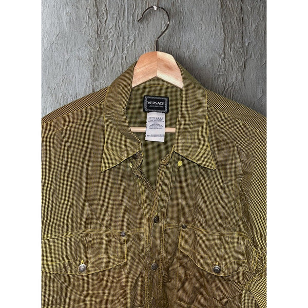 Versace Jeans Couture Ittierre 90s Plaid Button Up Shirt Black Yellow Sz XL
