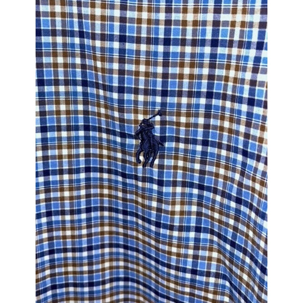 Polo Ralph Lauren Shirt L Slim Fit Check 100% Cotton Stretch Pony Logo