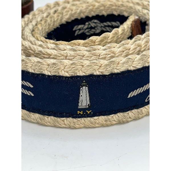 Polo Ralph Lauren Nautical Rope Belt Size 38 Lighthouse Knots D-Ring Vintage