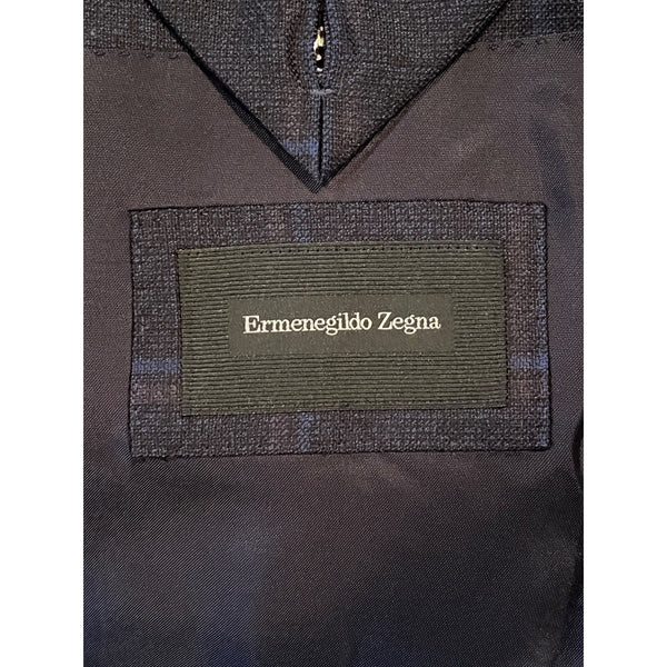 Ermenegildo Zegna Mila Blazer Men's 38R/48R Navy Blue Windowpane 100% Wool Italy
