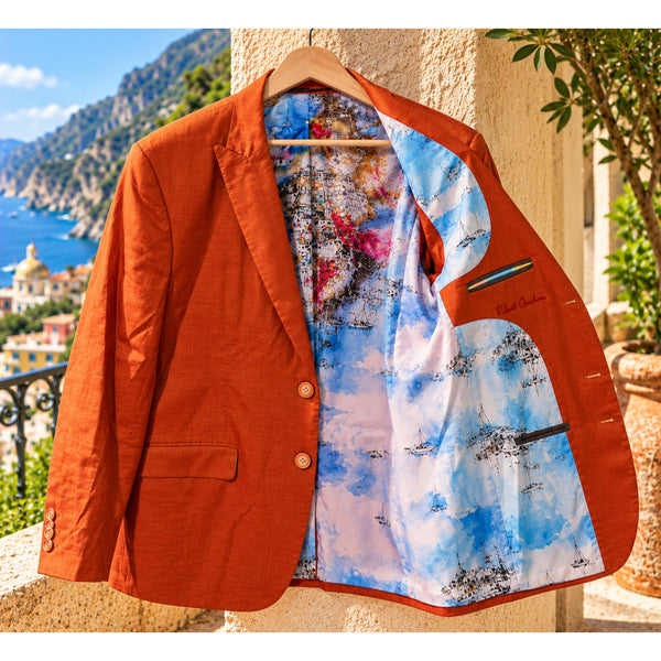 Robert Graham Linen Blend Blazer Sport Coat Jacket Orange Classic Fit Sz 42 NWOT