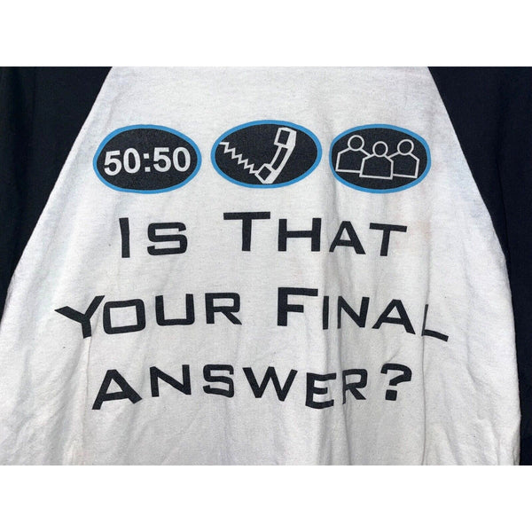 Who Wants To Be A Millionaire Game Show T Shirt Large 3/4 Sleeve Vintage