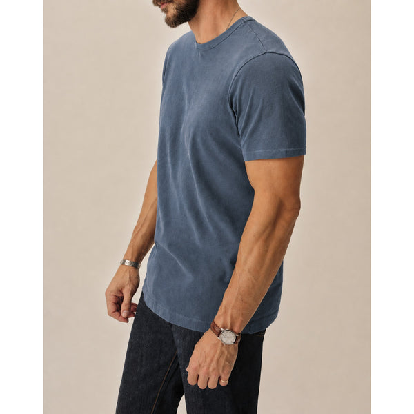 Buck Mason Curved Hem Slub Cotton T Shirt Sz. Small Blue Made in USA BM11001.102