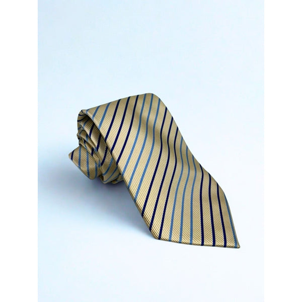 Charles Tyrwhitt 100% Silk Tie Beige Blue Striped Classic Mens Necktie EUC