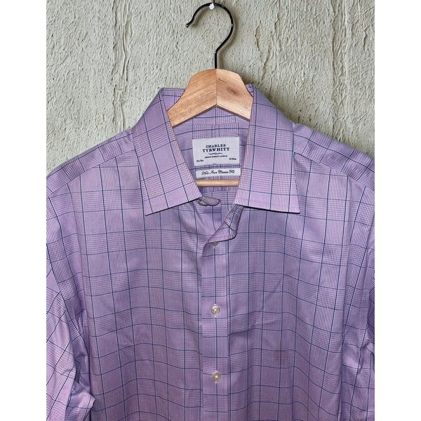 Charles Tyrwhitt Dress Shirt Non Iron Classic Fit Check Purple Men's 16.5/35