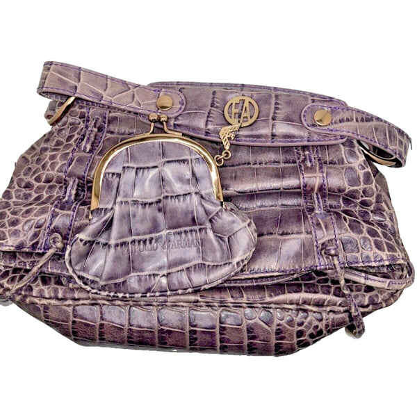 Emporio Armani Large Fold Over Leather Crocodile Embossed Bag & Change Pouch