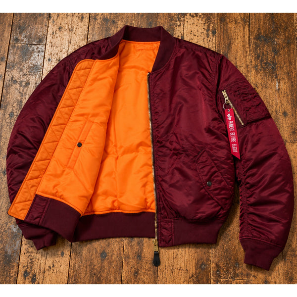Alpha Industries MA-1 Flight Bomber Jacket Men's L Burgundy Orange Reversible