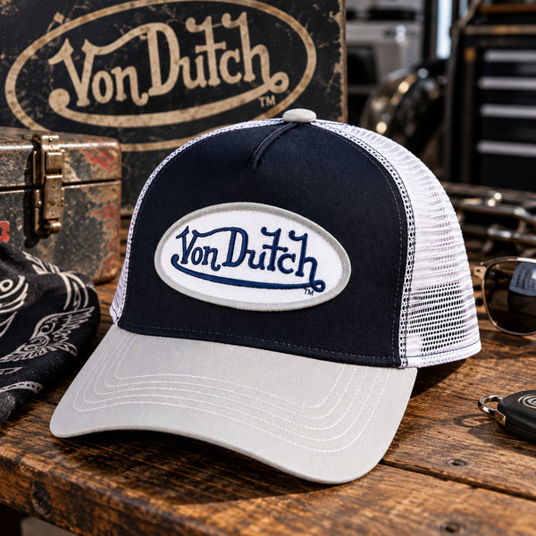 Von Dutch Classic Trucker Hat Canvas Armory Blue 462 Navy Silver NWT