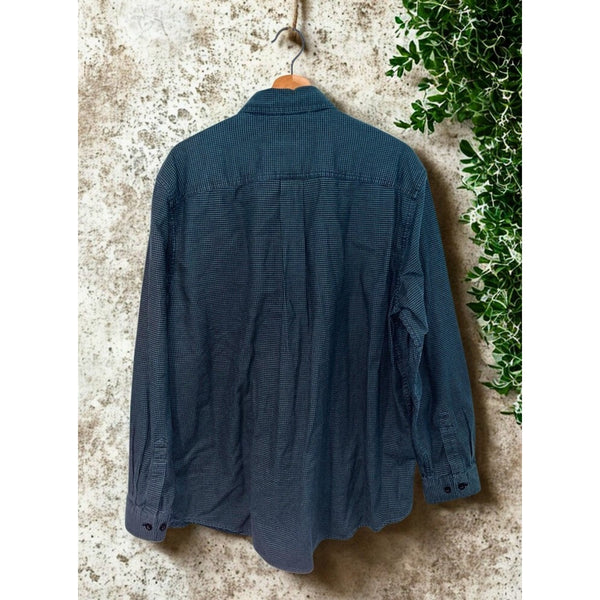 LL Bean Large Blue Green Houndstooth Button Down Shirt Traditional Fit Cotton