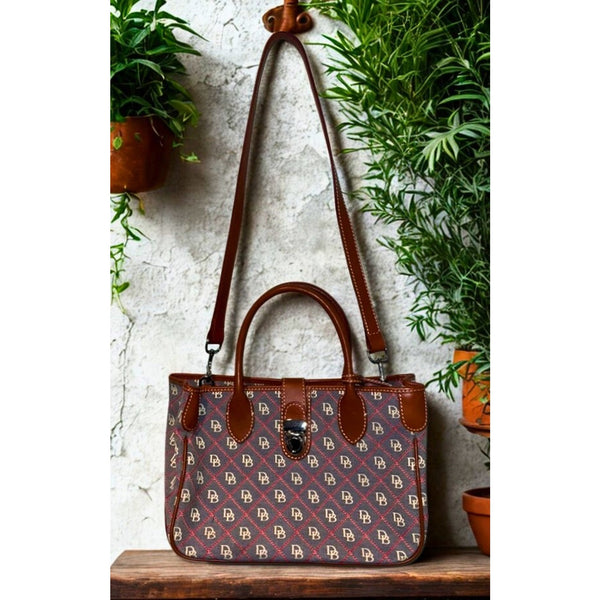 Dooney & Bourke Monogram Canvas Leather Tote Shoulder Bag Crossbody