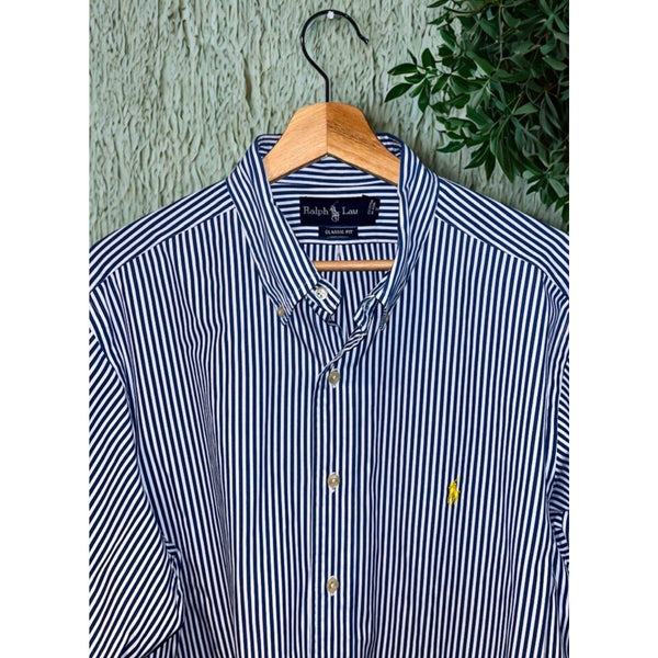 Polo Ralph Lauren Classic Fit Shirt Blue White Stripe Mens 17 XL Button Down