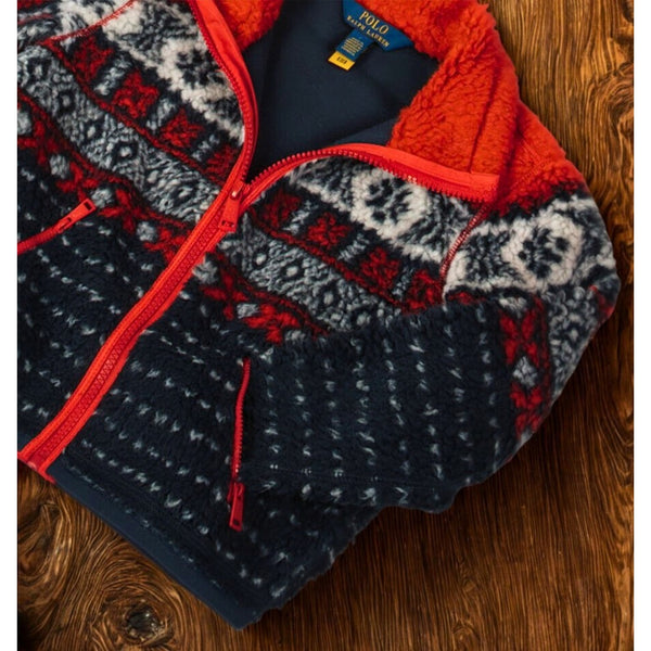 Polo Ralph Lauren Fair Isle Teddy Fleece Jacket Navy Kids Size 3 NWT