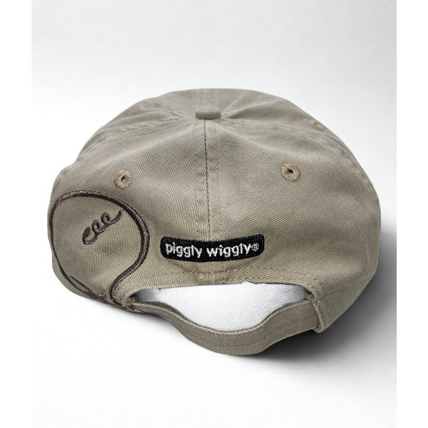 Piggly Wiggly Khaki Head Tail Adjustable Hat Embroidered Grocery Store Cap EUC