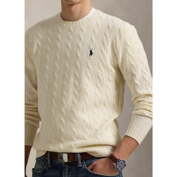 Polo Ralph Lauren Cable Knit Sweater Men's L Cream Wool Cashmere Pony
