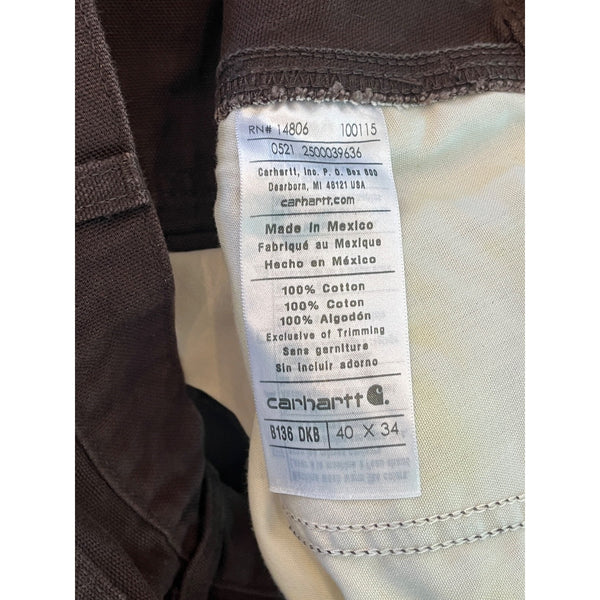 Carhartt B136 DKB Double Knee Canvas Carpenter Pants Mens 40x34 Dark Brown Work