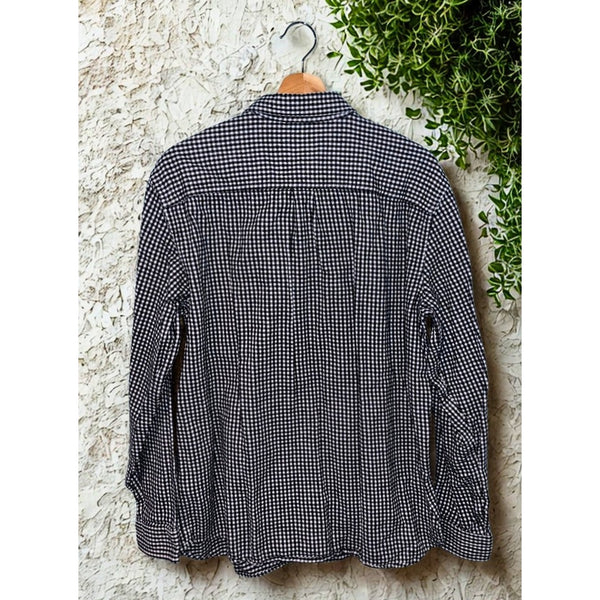 LL Bean Mens Large Black White Micro Plaid Scotch Flannel Button Down Shirt L