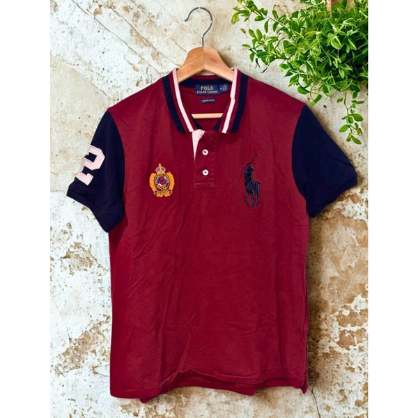 Polo Ralph Lauren Big Pony Mesh Polo Shirt Mens M Burgundy Rugby Custom Slim