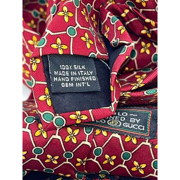 Paolo Gucci Silk Tie Vintage Made in Italy Hand Finished Red Geometric 100% Silk