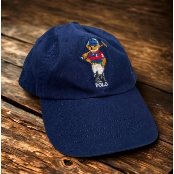 Polo Ralph Lauren Polo Bear Baseball Hat Navy Leather Strap Adjustable Rare