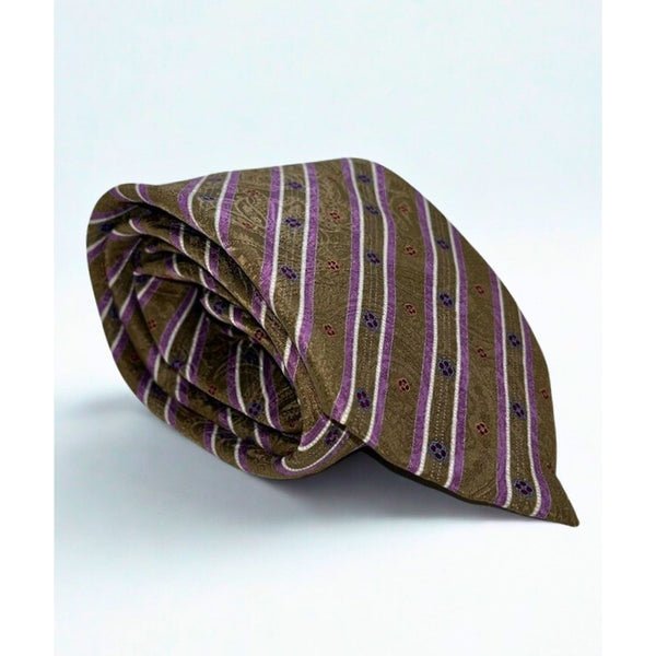 Brioni Silk Tie Handmade Italy Paisley Striped Geometric Satin Luxury
