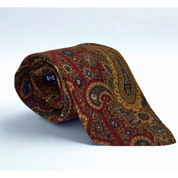 Polo Ralph Lauren Paisley Silk Tie USA Handmade Vintage Burgundy Gold Neckwear