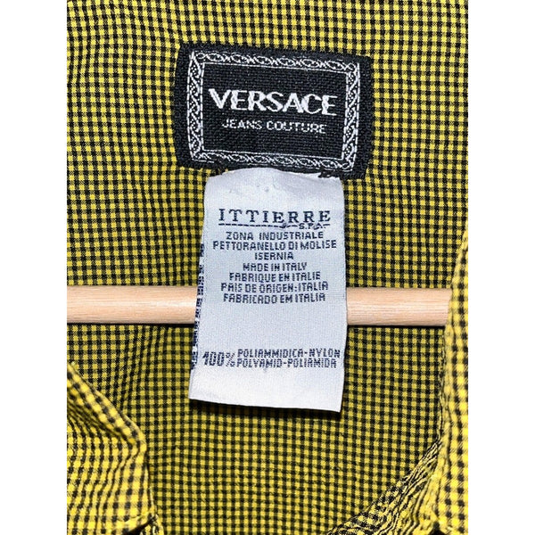 Versace Jeans Couture Ittierre 90s Plaid Button Up Shirt Black Yellow Sz XL