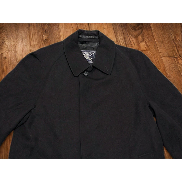 Burberrys London Burella Wool Coat Black 46R Made England Vintage Trench