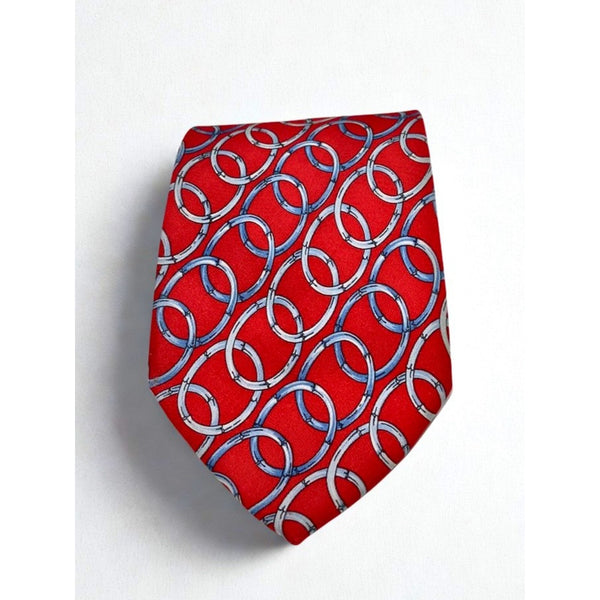 Gucci Silk Tie Red Equestrian Horsebit Geometric Made in Italy Luxury Classic
