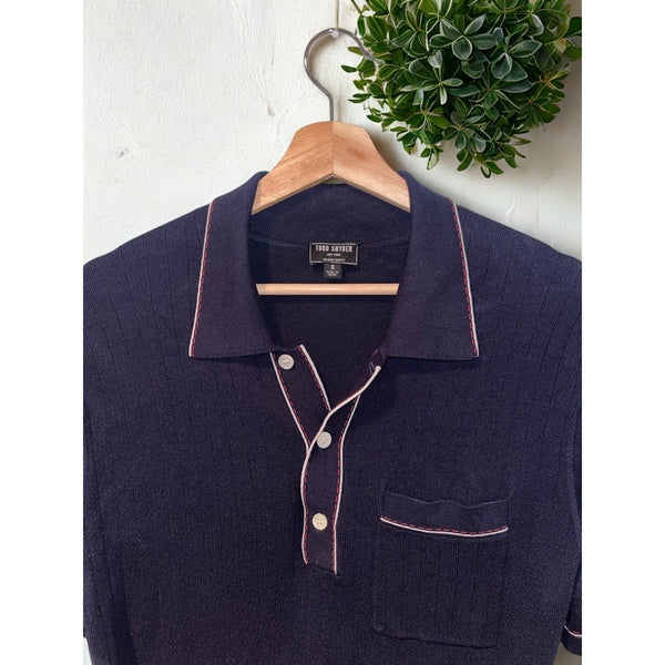 Todd Snyder Italian Cotton Silk Riviera Sweater Polo Navy Men's S Knit Shirt