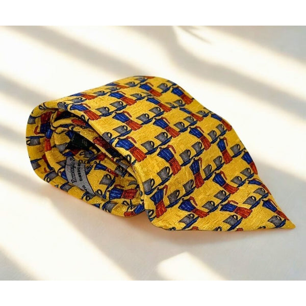 Ermenegildo Zegna 100% Silk Tie Coffee Pattern Made in Italy