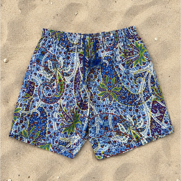 ETRO Milano Swim Trunks Mens 2XL Blue Paisley Lined Drawstring Made In Italy