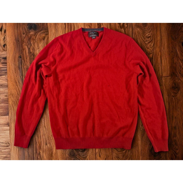 Black Brown 1826 Men’s Red 100% 2-Ply Cashmere V-Neck Sweater Size M Luxury