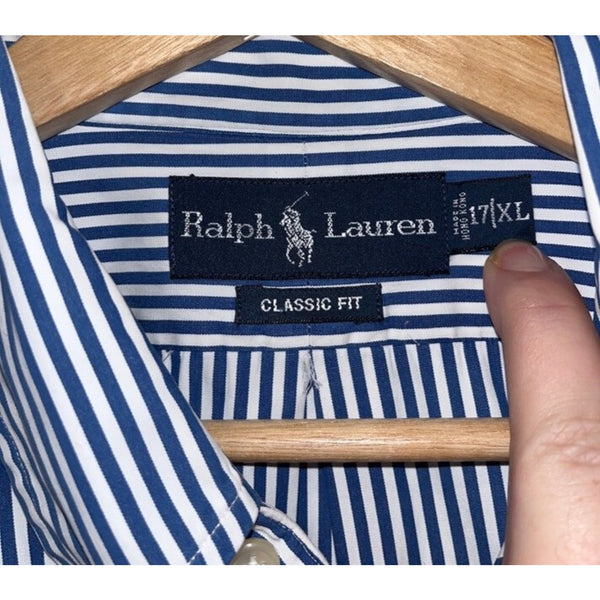 Polo Ralph Lauren Classic Fit Shirt Blue White Stripe Mens 17 XL Button Down
