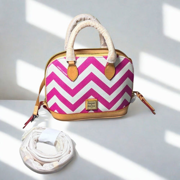 Dooney & Bourke Bitsy Bag Chevron Fuchsia Pink Canvas Leather Satchel NWT