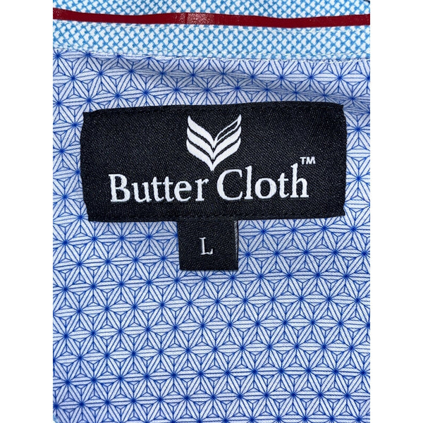 Butter Cloth Shirt Mens Large Blue Button Up Icy Cotton Stretch Performance