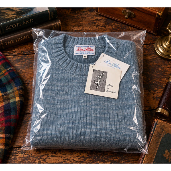 Ben Silver Vintage Shetland Wool Shag Sweater Men's M Blue Melange Scotland NWT