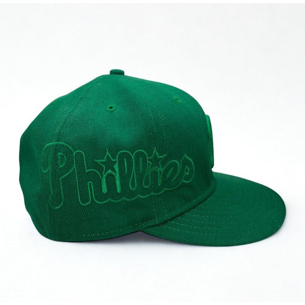 Philadelphia Phillies New Era 59FIFTY Fitted Hat 7 3/8 Green Monochrome Y2K MLB