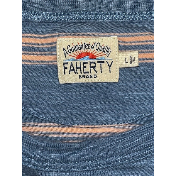 Faherty Brand Surfrider Stripe Tee Men’s Large Blue Pink Striped Pocket NWOT
