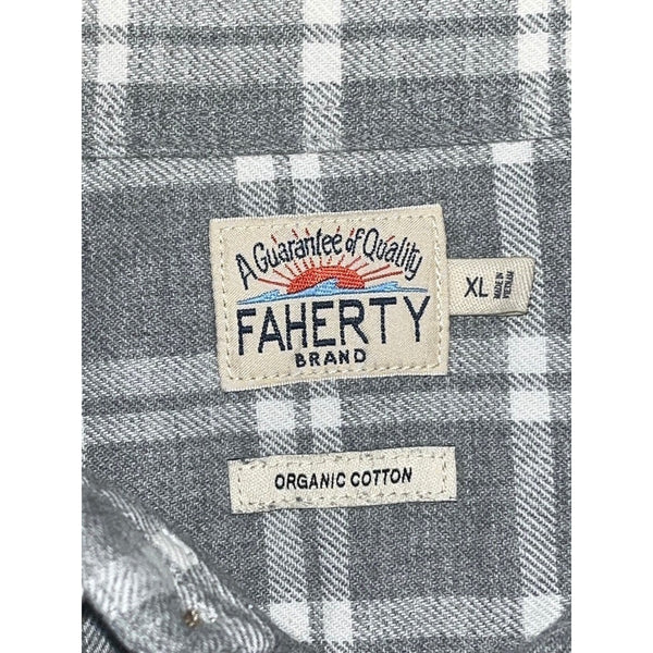 Faherty Brand Seaview Flannel Shirt Mens XL Gray White Plaid Organic Cotton EUC