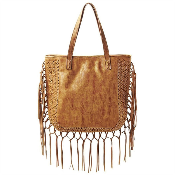 Steve Madden Shay Fax Leather Fringe Trim Large Tan Bucket Tote NWT MSRP $95