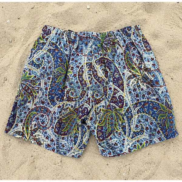 ETRO Milano Swim Trunks Mens 2XL Blue Paisley Lined Drawstring Made In Italy