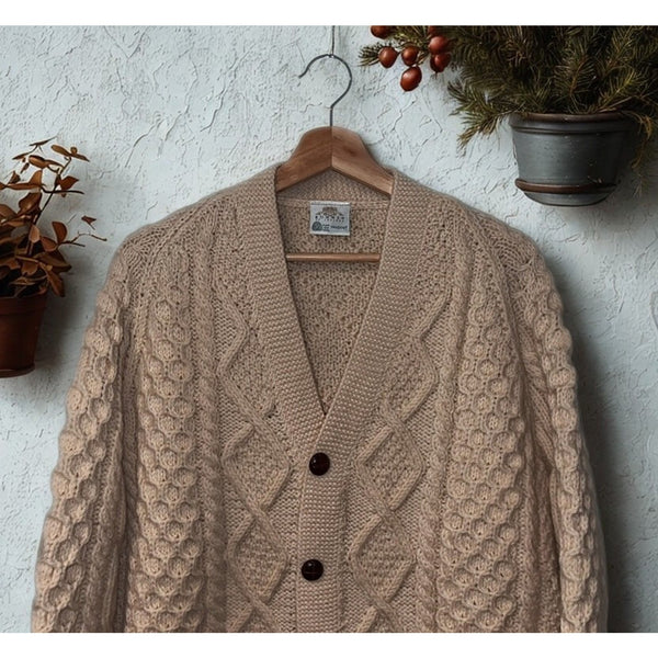 Bonner of Ireland Handknit Wool Cable Knit Aran Fisherman Cardigan Sweater Sz XL