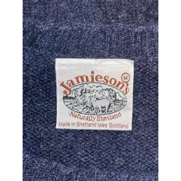 Jamieson's of Shetland Wool Sweater Men's M Navy Blue Brushed Shag Scotland