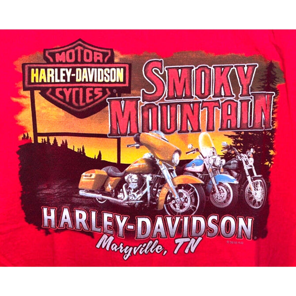 Harley-Davidson Smoky Mountains Maryville TN Biker T-Shirt Red Men's Large Rare