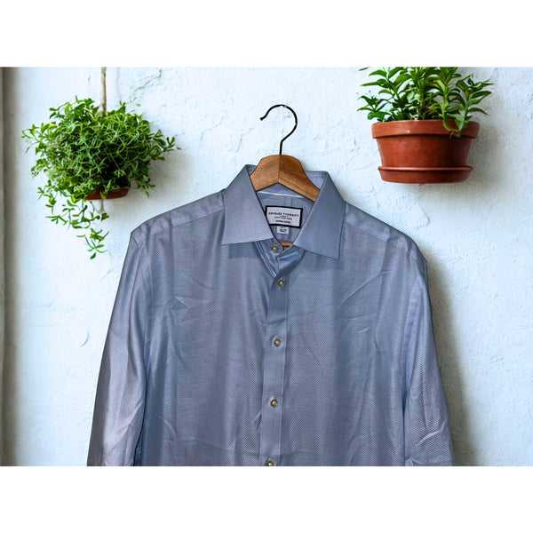 Charles Tyrwhitt Dress Shirt Non Iron Slim Fit Blue Egyptain Cotton Sz. 15.5/35