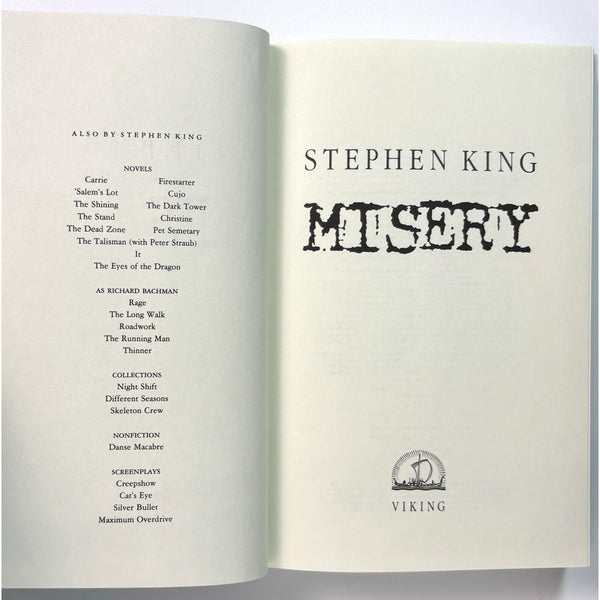 Misery Stephen King 1987 Viking HC True 1st Edition 1st Printing $18.95 DJ